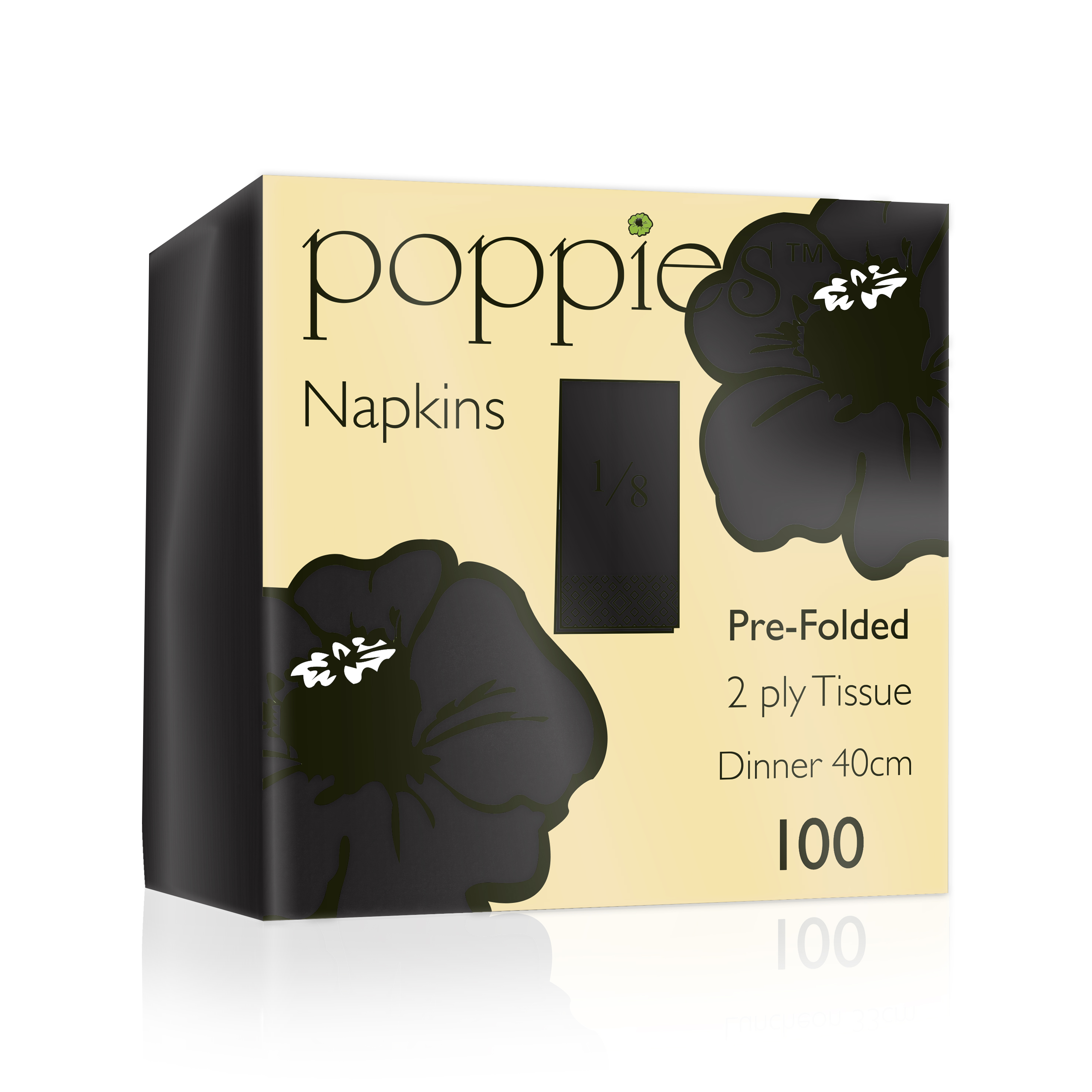 2Ply Black Napkins 40x40cm - 8 Fold