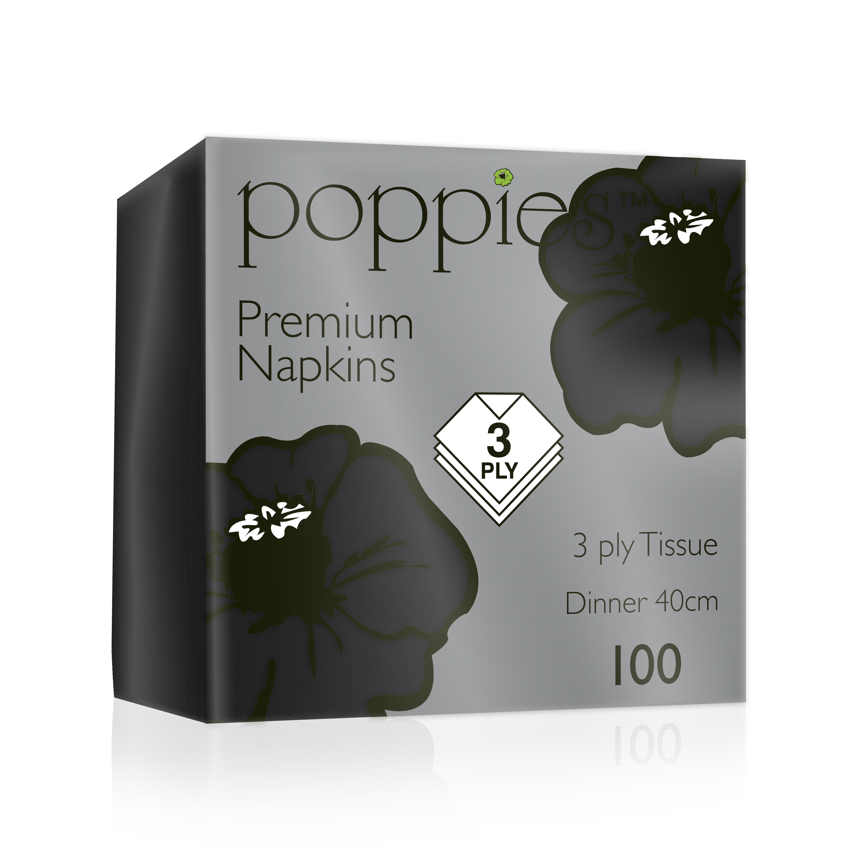 3Ply Black Napkin 40x40cm - 4 Fold