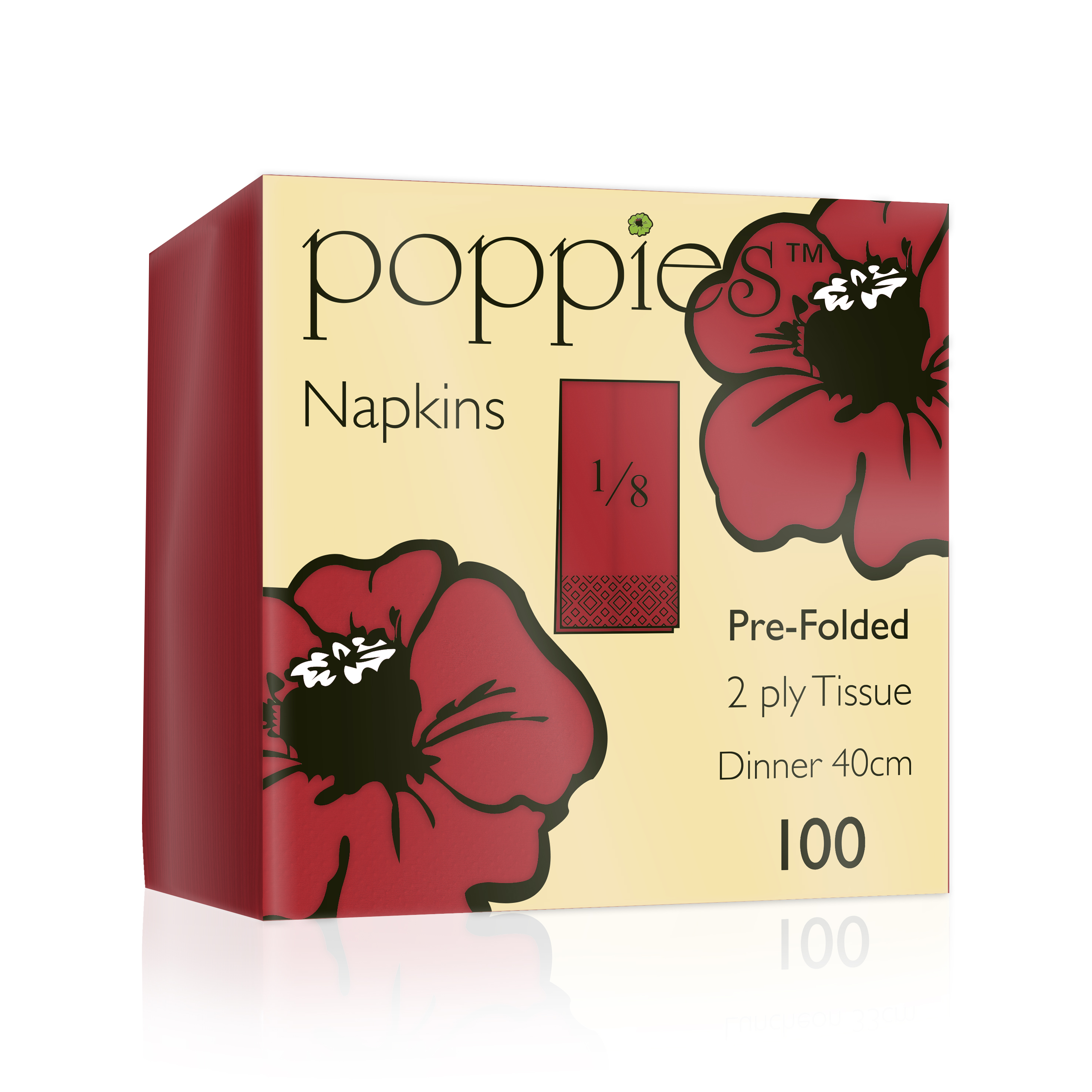 2Ply Red Napkins 40x40cm - 8 Fold