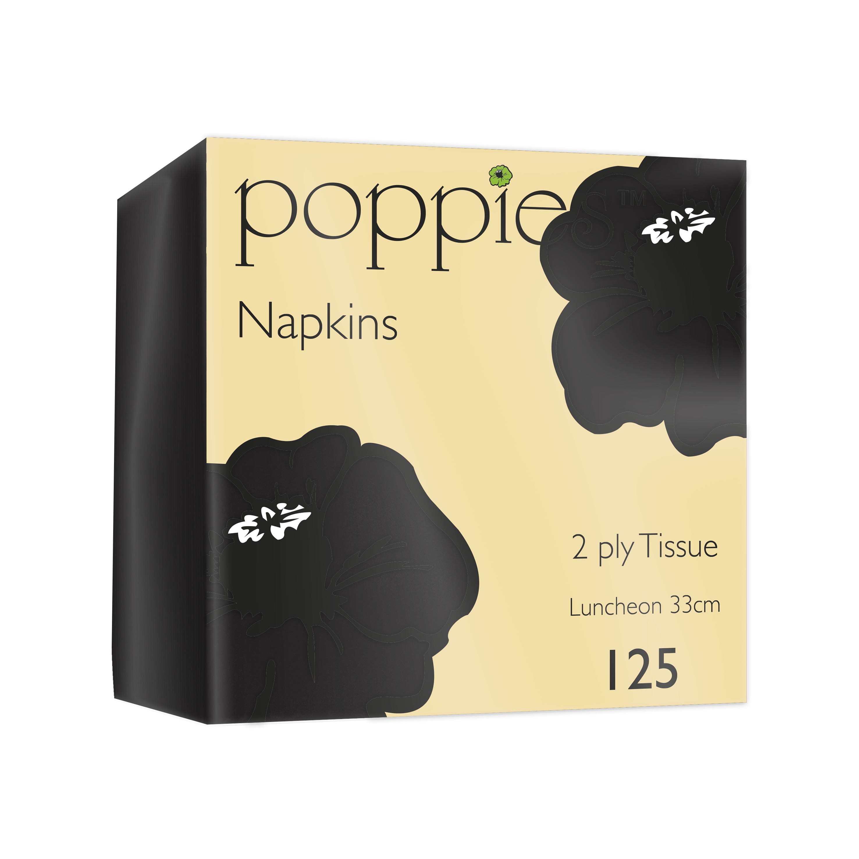 2Ply Black Napkins 33x33cm - 4 Fold