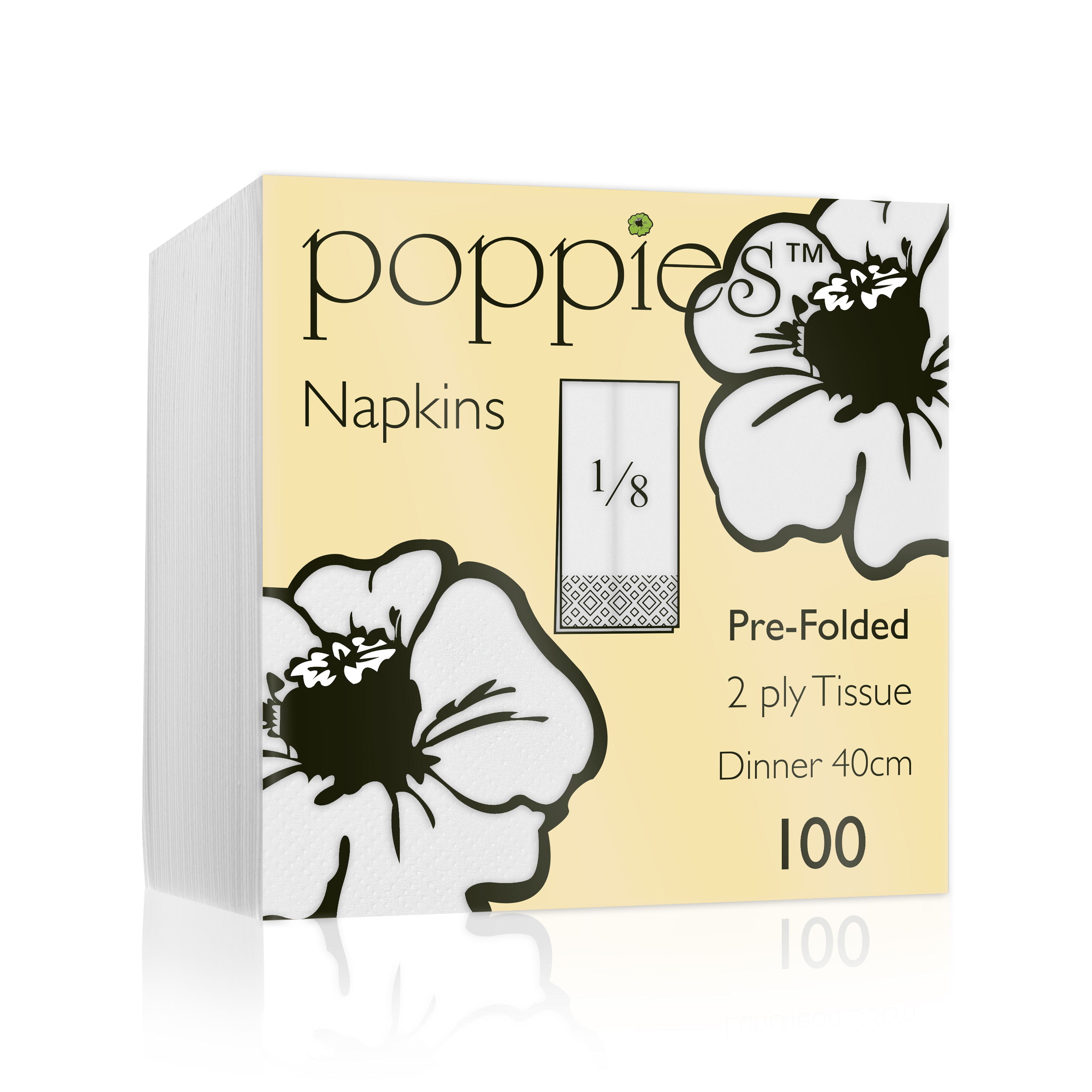 2Ply White Napkins 40x40cm - 8 Fold